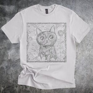 Charming Black Cat Floral Graphic Tee in Ice Gray